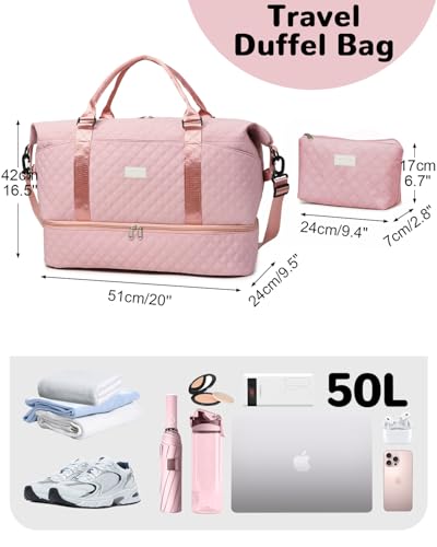 50L XL Weekender Bags for Women, Large Travel Duffle Bags, Pink - color: pink