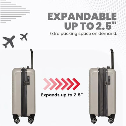 Spyder Rails Expandable Hardside Upright Suitcase with 360 Spinner Wheels, TSA Approved Lock, Carry-On, Oatmeal - color: Oatmeal, size: Carry-On