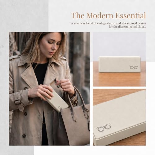 Double Sided Glasses Case Hard Shell,Sunglasses Case & Eyeglass Case with Cleaning Cloth & Storage Pouch - color: Off-white