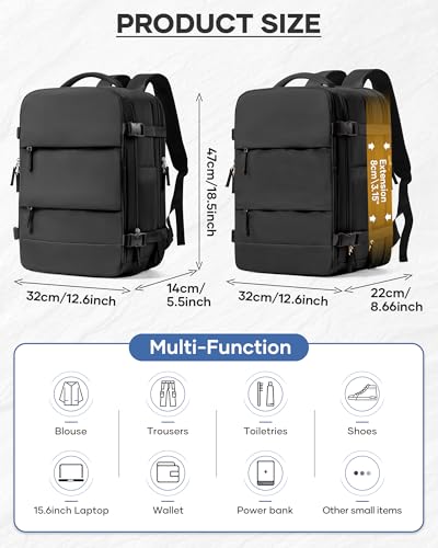 Vacuum Backpack Travel with Pump, Expanded Vacuum Travel Backpack for Women Men, Compression Carry On Luggage Personal Item Vacpack Backpacks Black - color: Black