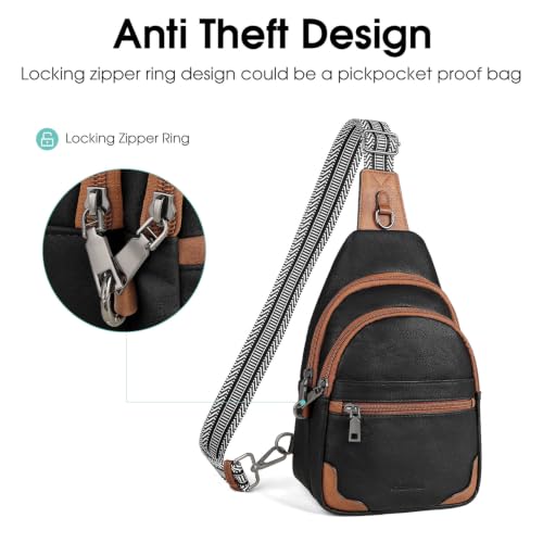 HomemeDiary Anti Theft Sling Bag for Women, RFID PU Leather Crossbody Purse - color: Black & Brown