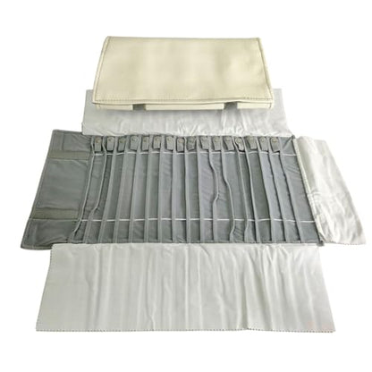 Travel Necklace Organizer, Tangle Free Jewelry Case, 16 Slots - color: Gray PU and Gray Velvet