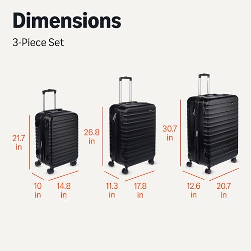 Amazon Basics 3-Piece Hardshell Luggage Set (21", 26", 30"), Scratch-Resistant Expandable Suitcases with Multi-directional Wheels and Telescoping Handle, Black - color: Black, size: 3-Piece Set