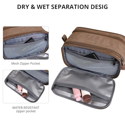 WITZMAN Canvas Toiletry Bag for Men Travel Toiletries Large 7L Dopp Kit - color: Brown