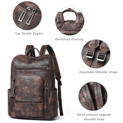 Shrrie Upgraded 17 inch Leather Laptop Backpack for Women - color: Two-toned Coffee