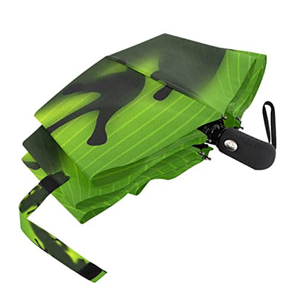 Automatic Auto Open Close Compact Printed Travel Umbrella for Rain Water-Resistant Mini Small Size Lightweight Folding Umbrella - color: Green Frog