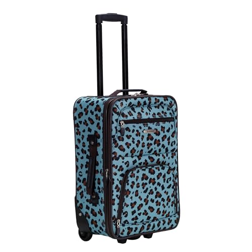 Rockland Fashion Softside Upright Luggage Set,Expandable,Telescopic Handle,Wheel, Blue Leopard, 2-Piece (14/19) - color: Blue Leopard, size: 2 Piece (19"/14" Tote)