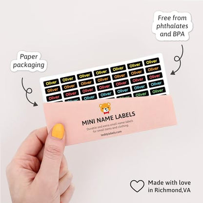 Mini Name Labels (175) - Custom Personalized Labels for Clothes & Tiny Items – Waterproof, Washer and Dryer-Safe – Daycare, Preschool and School - Neon - color: Neon