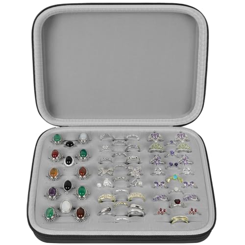 GWCASE Ring Organizer Box, 42-Slot Hard Shell Case, Holds 50+ Pieces, Black - color: black