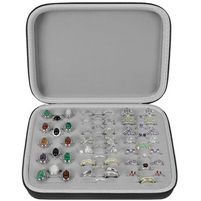 GWCASE Ring Organizer Box, 42-Slot Hard Shell Case, Holds 50+ Pieces, Black - color: black