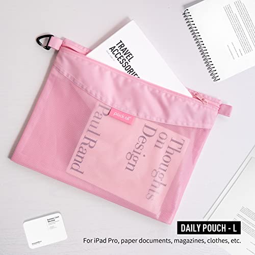 pack all Water-Resistant Zipper Pouch, Mesh Zipper Bag, 14.17"x10.23" - color: Pink, size: Large