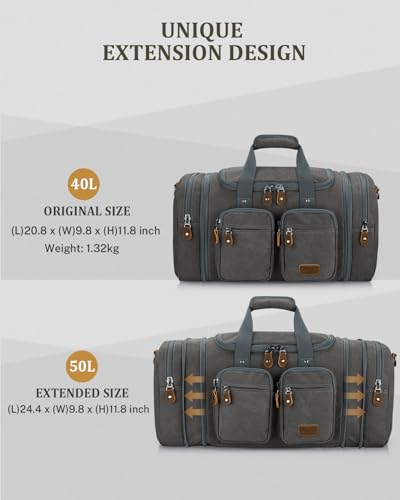 Gonex Duffle Bag for Travel, Expandable 50L Overnight Weekender Gym Bag - color: Grey, size: Large-50L