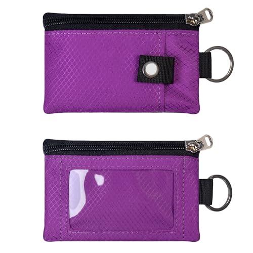 CHENSPRX Minimalist RFID Blocking Small Wallet with ID Window,WaterResistant Zip Id Case Wallet with Lanyard Keychain for Cards,Cash,Travel,Women,Men - color: Purplish Red