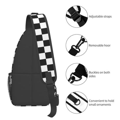 Sling Bag Black White Race Checkered Flag Sling Backpack Hiking Daypack Crossbody Shoulder Backpack Travel Chest Pack For Men Women - color: Black White Race Checkered Flag