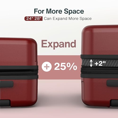Vipbox Suitcase Set 3-Piece Hardside PC Suitcase with Wheels, Wine Red - color: Wine Red, size: 3-Piece Set (20/24/28)