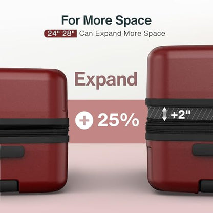 Vipbox Suitcase Set 3-Piece Hardside PC Suitcase with Wheels, Wine Red - color: Wine Red, size: 3-Piece Set (20/24/28)