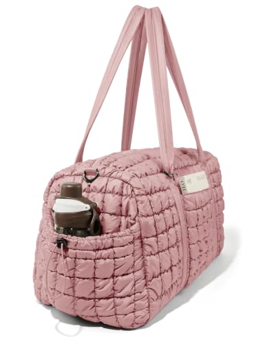 Quilted Travel Duffle Bag Puffer Weekender Bag Overnight Bag Duffel Gym Bag - color: Dusty Rose