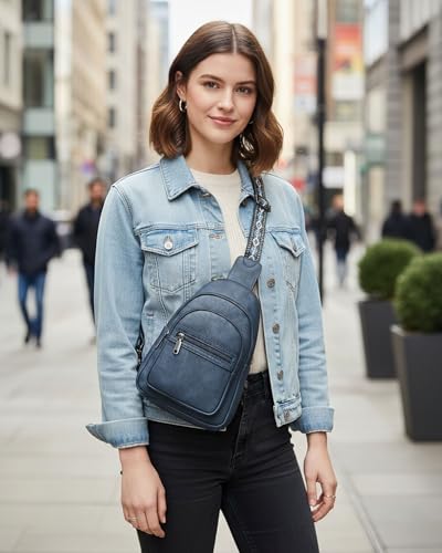 FADEON Sling Bag for Women, Designer Small Crossbody Bags, Adjustable Strap - color: Dark Blue Retro Style