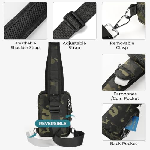 BROADREAM Sling Bag, Crossbody Bag with Anti-Theft Lock Zipper, RFID Blocking & Water Resistant for Travel Work Sport - color: Camouflage Green