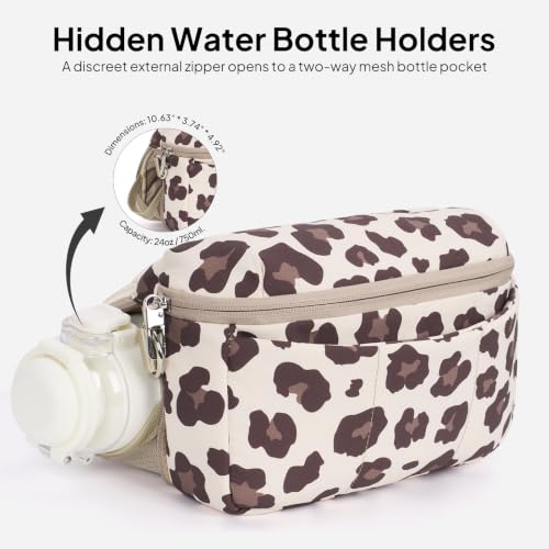 TOPEAST Waist Pack 3.5L Fanny Packs with Water Bottle Holder - color: Cream Leopard