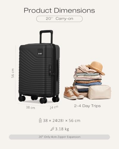 Coolife Luggage Carry-On, Lightweight PC Hardside Suitcase, 20-Inch, Black - color: Black, size: Carry-On 20-Inch