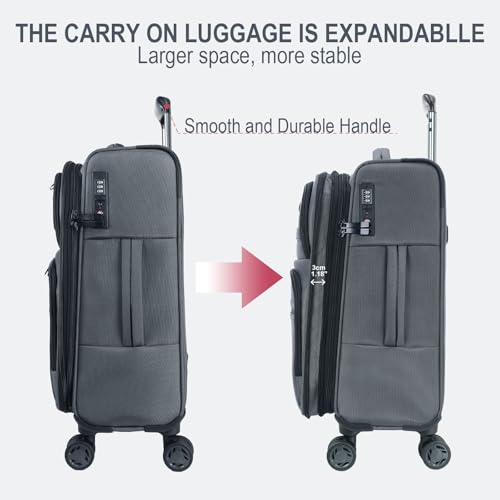 KROSER Softside Expandable checked Luggage with Front Business Pockets，24 Inch Suitcases with Spinner Wheels & Built-in TSA Lock, Durable Suitcase Rolling Luggage, Grey - color: Grey-24, size: 24 inch