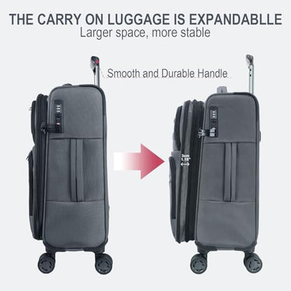 KROSER Softside Expandable checked Luggage with Front Business Pockets，24 Inch Suitcases with Spinner Wheels & Built-in TSA Lock, Durable Suitcase Rolling Luggage, Grey - color: Grey-24, size: 24 inch