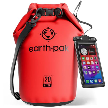Earth Pak Waterproof Dry Bag - Roll Top Waterproof Backpack Sack Keeps Gear Dry for Kayak with Waterproof Phone Case - color: Red, size: 20L