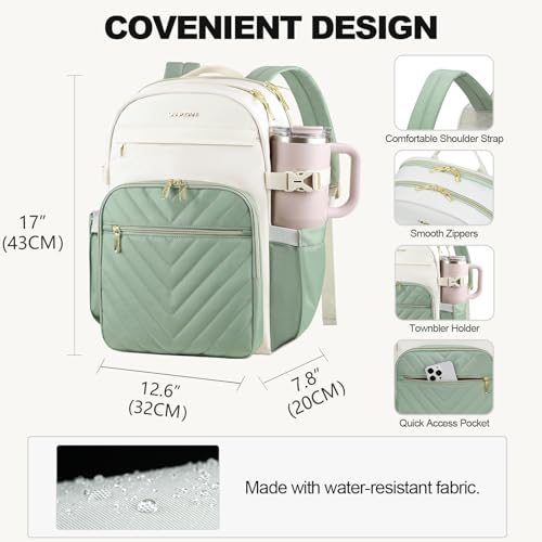 VANKEAN 15.6 Inch Laptop Backpack for Women Large Capacity - color: Beige Light Green, size: 15.6 Inch