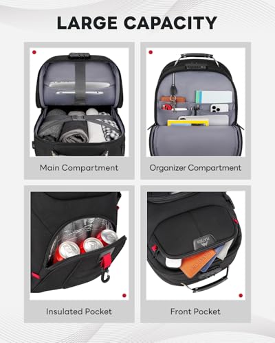 MATEIN Rolling Bag with Wheels, 17 Inch Laptop Roller Backpack for Adults - color: Black