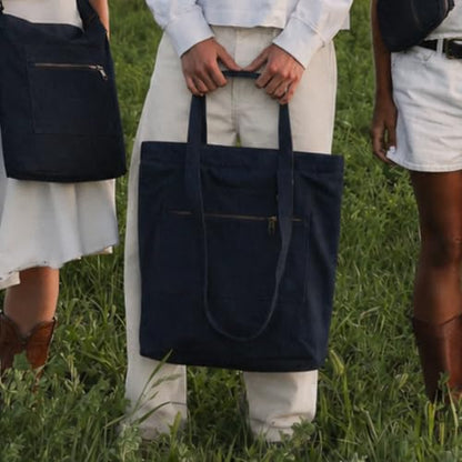 Thread Wallets Utility Tote – Large Travel Tote Bag with Multi-Pocket Design, Laptop Compartment & Work Bag for Women (Denim) - color: Denim