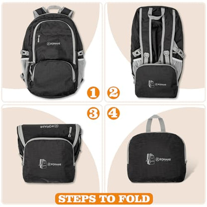 ZOMAKE Lightweight Packable Backpack 30L, Foldable Travel Hiking Daypack - color: A-pure Black