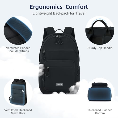 HanTrip 18 Inch Carry on Travel Backpack with Lots of Pockets, Black - color: Black, size: 18 Inch