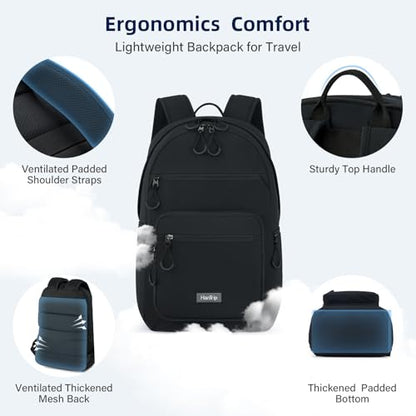HanTrip 18 Inch Carry on Travel Backpack with Lots of Pockets, Black - color: Black, size: 18 Inch