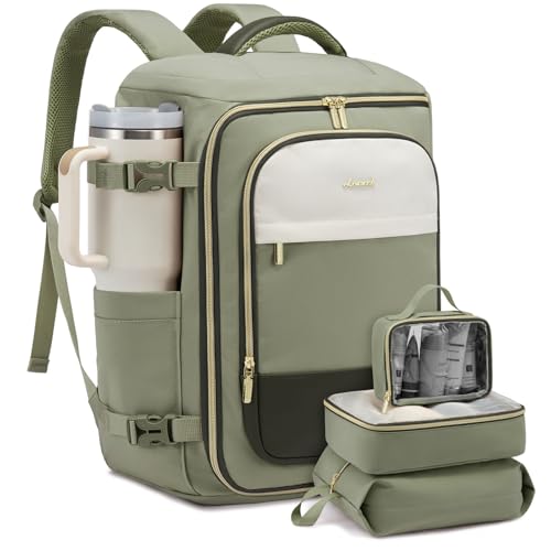 LOVEVOOK Travel Backpack Carry on Flight Approved for Women/Men - color: Pea Green, size: 40L-4PCS