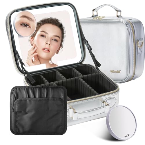 Mocado Travel Makeup Bag with Mirror Makeup Case with 10x Magnifying Mirror - color: Silver