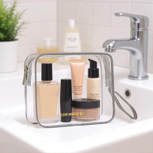Icramsy Clear Makeup Bag,2 Pack TSA Approved Toiletry Bag for Women & Men - color: Grey