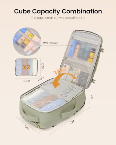 LOVEVOOK Rolling Backpack for Women, 40L Carry On with Wheels, 15.6'' - color: Lavender-beige-purple, size: 20 Inch Carry on-56L-3Pcs