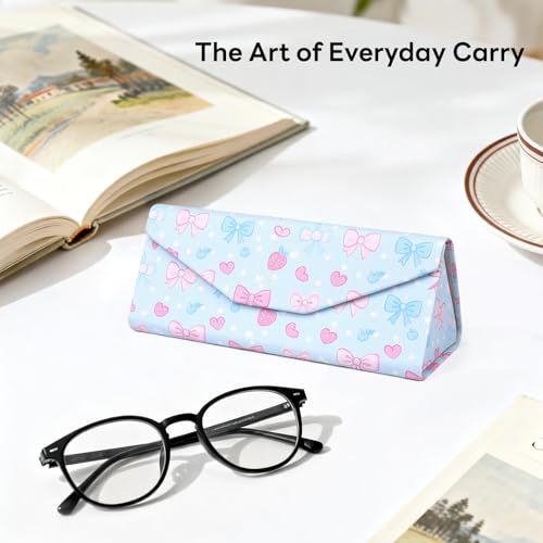 Sunglasses Case, Foldable Glasses Case, Magnetic PU Leather Hard Shell Folding Eyeglass Holder Box - color: Strawberry