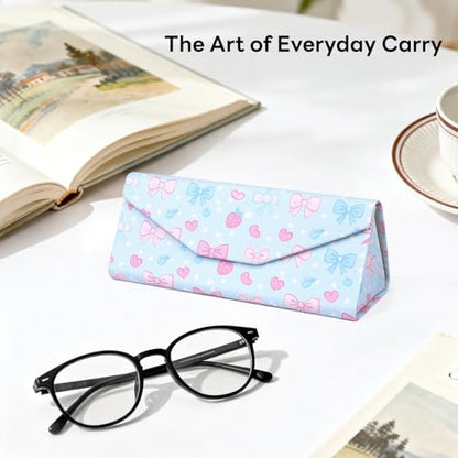 Sunglasses Case, Foldable Glasses Case, Magnetic PU Leather Hard Shell Folding Eyeglass Holder Box - color: Strawberry