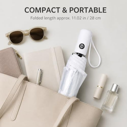 Full Automatic Folding Transparent Umbrella,Lightweight Clear Canopy,Waterproof,Strong Compact Windproof Umbrella for Golf,Backpack and Travel, Weddding - color: Clear White