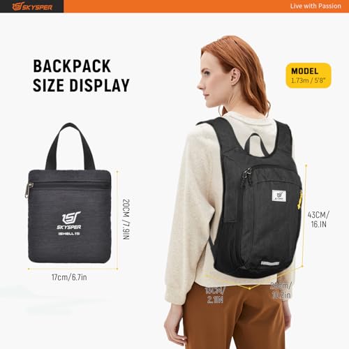 SKYSPER Small Daypack 10L/15L/20L Hiking Backpack Packable Lightweight Travel Day Pack for Women Men - color: Black, size: 15l