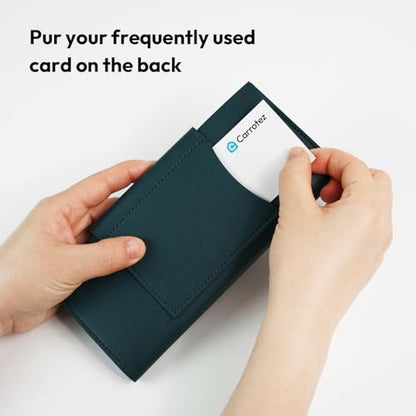 carrotez All-in-One Long Bifold 2-Tier PU Leather Wallet - Dark Green - color: Dark Green