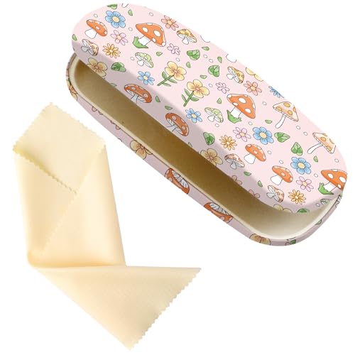 Glasses Case Hard Shell,Portable Protective Eyeglasses Case, Eyeglass Holder Box with Cleaning Cloth, for men women - color: Mushroom 2
