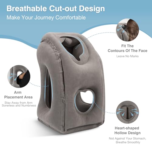 MoKo Inflatable Travel Pillow, Neck Pillow with Storage Bag, Gray - color: Gray