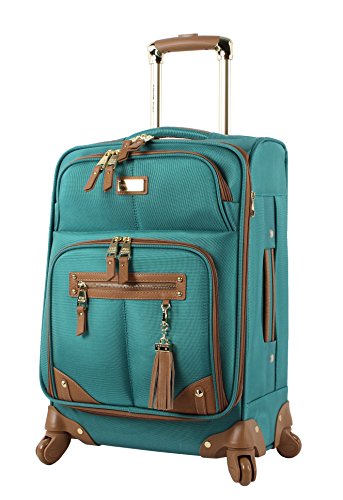 Steve Madden Designer Luggage Collection - Lightweight 24 Inch Expandable Softside Suitcase - Mid-size Rolling 4-Spinner Wheels Checked Bag (Harlo Teal Blue) - color: Harlo Teal Blue