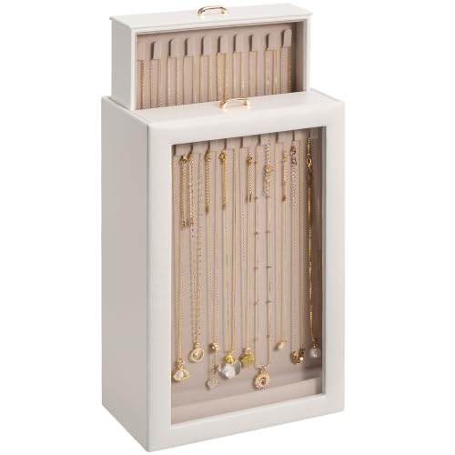 Lolalet Necklace Organizer Box, Jewelry Display Case, White, 4 Layers - color: White, size: 4 Layers, 40 Hooks