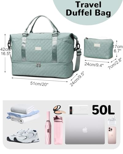 50L XL Weekender Bags for Women, Large Travel Duffle Bags, Blue - color: blue