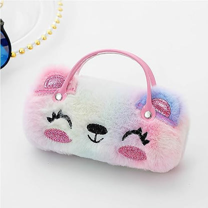 Hifot Plush Hard Eyeglass Case, Makeup Storage Bag Portable Sunglasses Pouch Hard Shell with Handle - color: Multicolor
