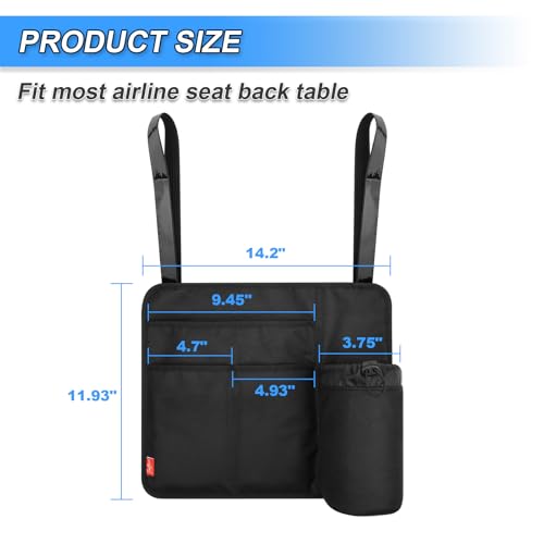 Airplane Seat Back Organizer & Storage, Airplane Tray Table Cover for Personal Items, Airline Seat Hanging Pockets Media Pouch,Reusable Travel Essentials, Fits Tablets, Cell Phone,Water Bottle (Black) - color: Black